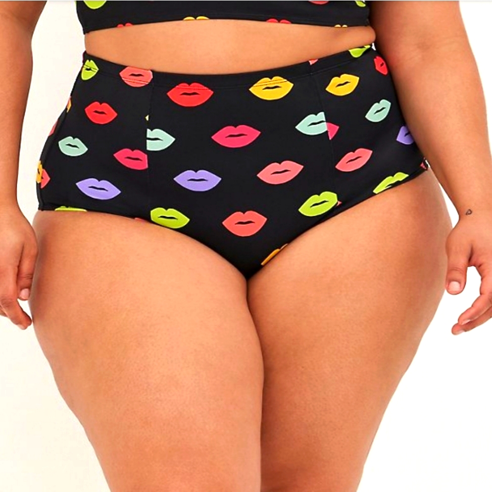 Nwt Torrid Swim Bottom High Waist Strappy Lips Kiss Swim - Plus Size